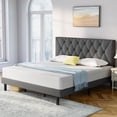thumbnail image 2 of Full Bed Frame, Full Size Platform Bed With Fabric Upholstered Headboard, Dark Gray, 2 of 6