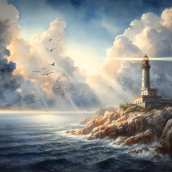 Lighthouse Watercolor Painting - 12" x 18" Art Print Wall Decor