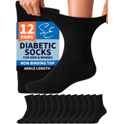 Special Essentials Diabetic Socks Ankle for Men & Women – 12 Pairs of Non-Binding Moisture-Wicking Neuropathy Socks