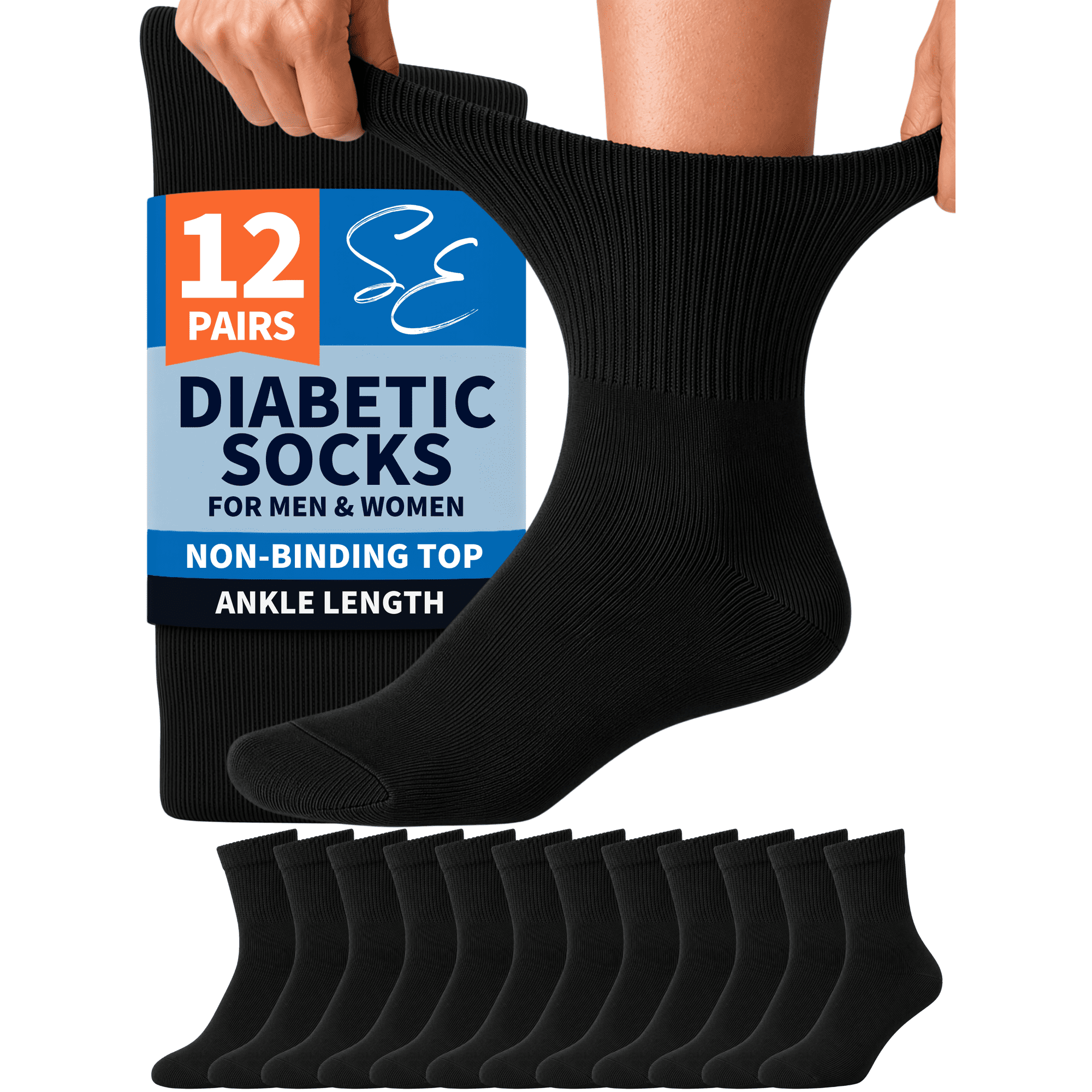 Special Essentials Diabetic Socks Ankle for Men & Women – 12 Pairs of Non-Binding Moisture-Wicking Neuropathy Socks
