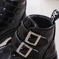 thumbnail image 4 of Girls Cute Ankle Boots PU Leather Buckle Closure Dress Booties Trendy Simple Design Low Heel Soft Sole Shoes Black 1 Big Kids, 4 of 7