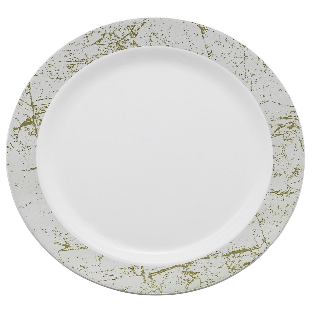 1 Set, Marble Plastic Dinner Plates 10.25" Large (10/Pk) Silver For