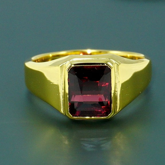 14K Yellow Gold Plated Garnet Ring For Men, 925 Sterling Silver Ring, Handmade Ring, Grooms Ring, AAA Quality Ring, Statement Ring, Personalised Ring Gift