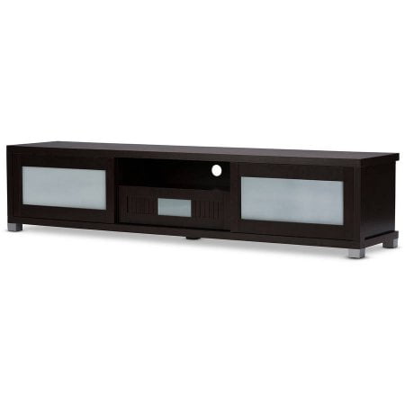 Dark Wood Storage Cabinet Baxton Studio Gerhardine Dark Brown Wood 70-inch TV Cabinet with 2 Sliding Doors and Drawer ()