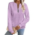 thumbnail image 2 of Women's Half Zip Sweatshirt Crew Neck Long Sleeve Cable Knit Pullover Tops 05-Purple M, 2 of 5