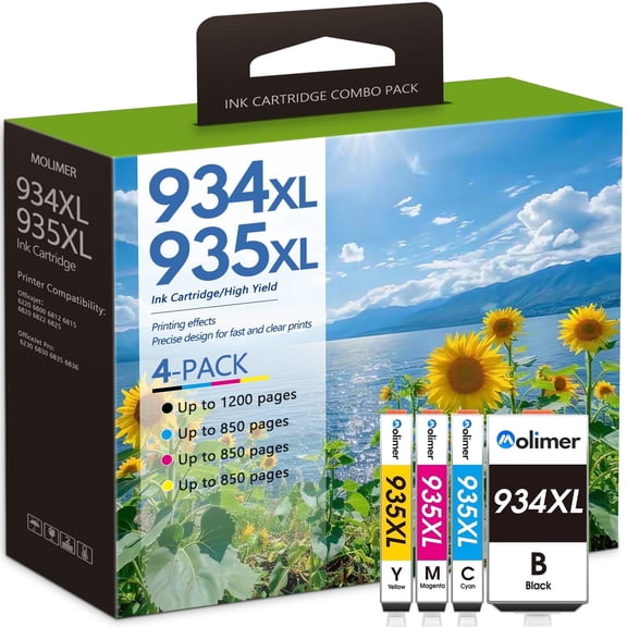 934XL 935XL Ink Cartridges(Black Cyan Yellow Magenta) Compatible for High Yield Ink 934 935 XL Combo Pack Cartridges OfficeJet 6220 OfficeJet Pro 6830 6230 6835 6812 6815 6820 Printer