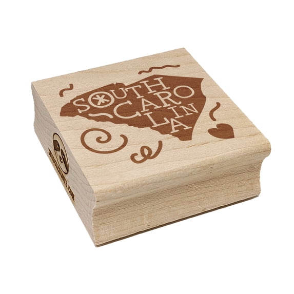South Carolina State with Text Swirls Square Rubber Stamp Stamping Scrapbooking Crafting - Large 2.75in