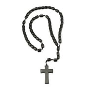 Wooden Rosary Necklace With Cross Crucifix, 10mm Black Wood Beads - 21 Inch