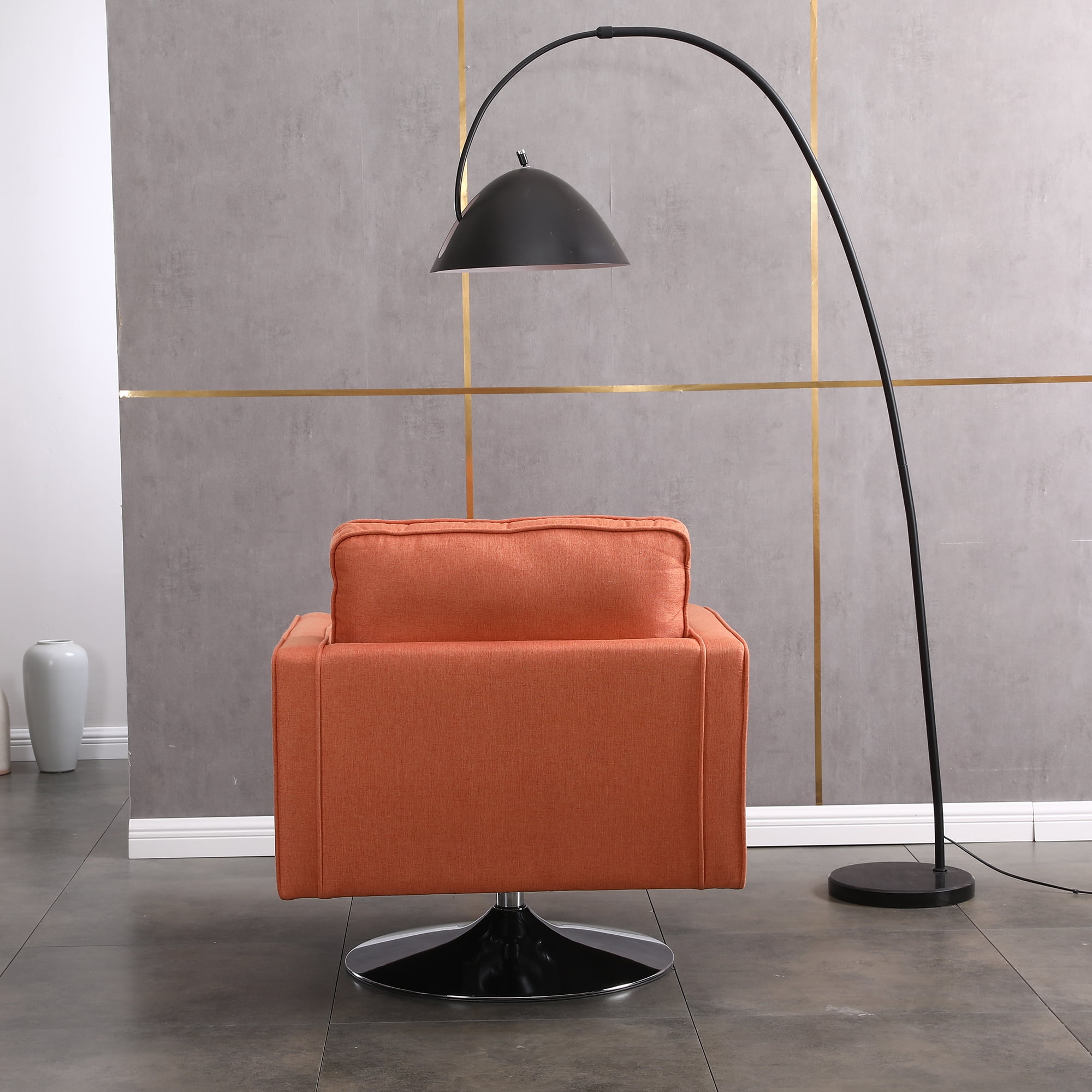 Kadyn Swivel Accent Barrel Chair, Linen Armchair with 360 Degree Swiveling and Side Pocket for Living Room, Orange Kadyn Swivel Accent Barrel Chair, Linen Armchair with 360 Degree Swiveling and Side Pocket for Living Room, Orange