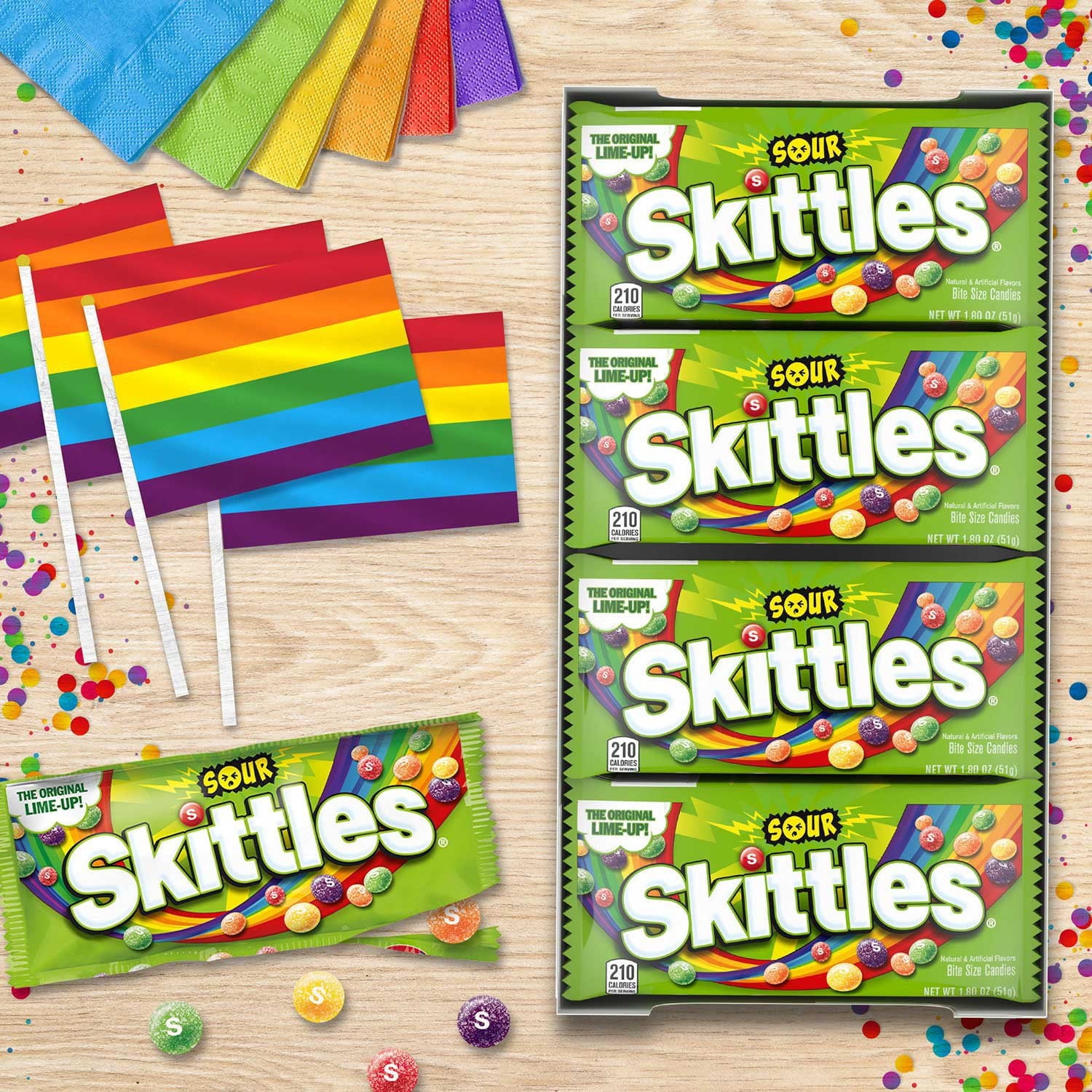Skittles Sour Fruity Chewy Candy, Full Size, 1.8 oz., 24 pk. With White Bowl By OMA