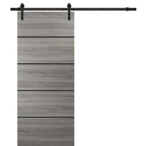 Sturdy Barn Door 42 x 80 inches | Planum 0015 Ginger Ash with Frosted Glass | 8FT Rail Hangers Heavy Hardware Set | Solid Panel Interior Doors