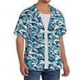 thumbnail image 2 of Xecao Ocean Waves Men's Casual Short-sleeved Shirt, a button-up collared shirt with a pocket-Small, 2 of 5