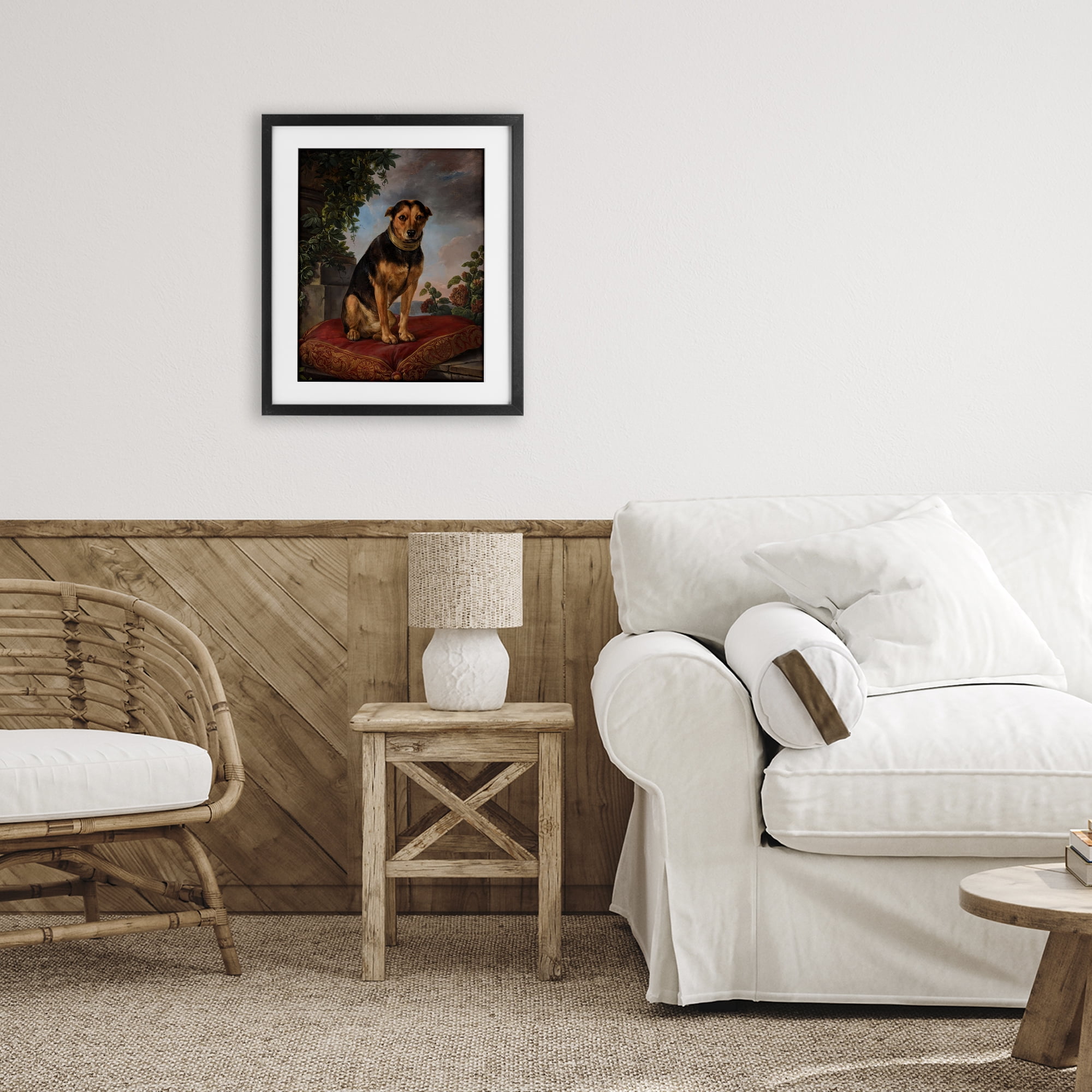 Stupell Industries Historical Dog on Cushion Black Framed Print Under Glass, design by Lil' Rue