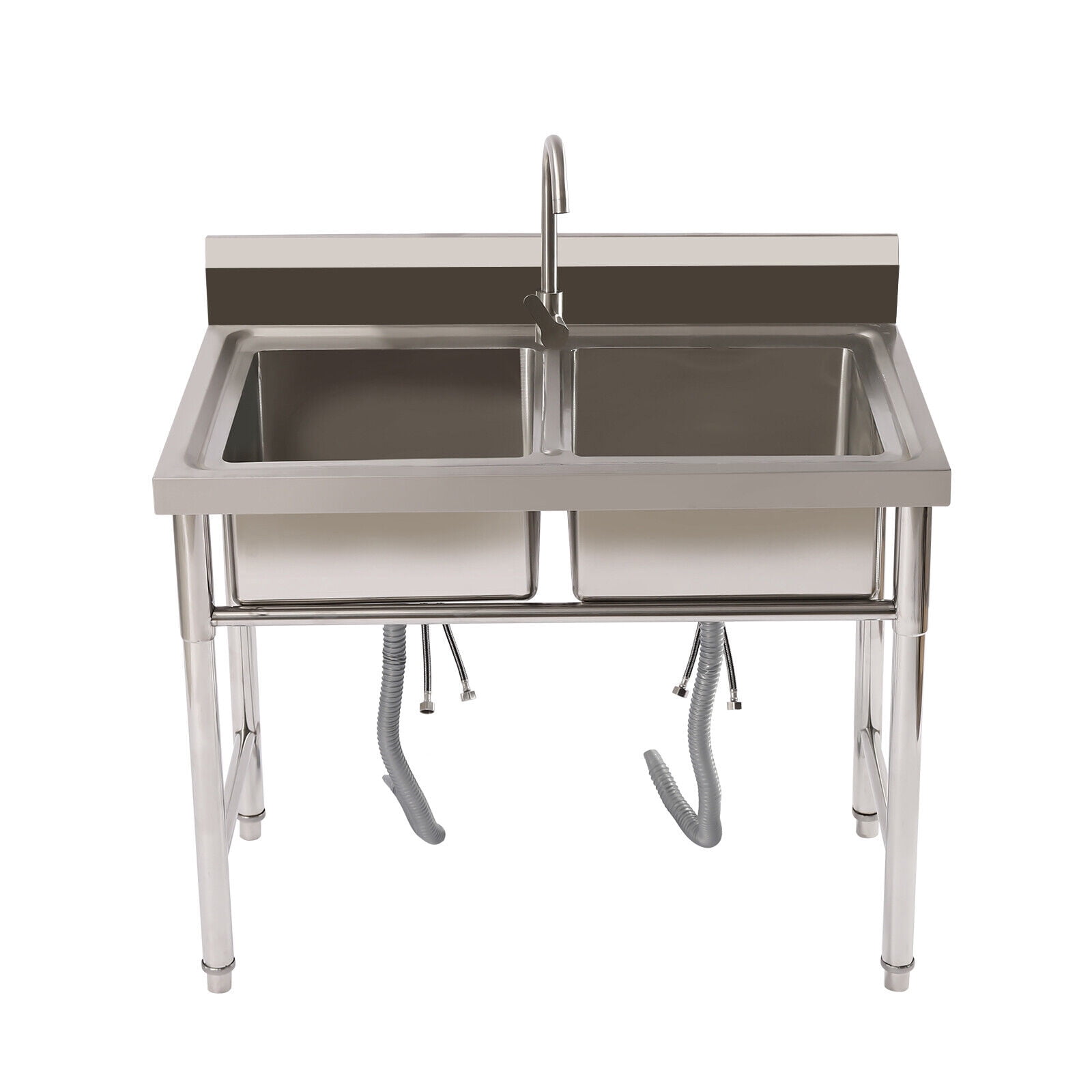 2 Sinks Commercial Restaurant Utility Kitchen Sink Double Compartment Stainless Steel