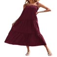 thumbnail image 3 of PENGXIANG Robe Longue Maxi à Bretelles Spaghetti d'Été pour Femmes Robe à Volants Haute Basse Robe Longue Ample à Étages Fluide de Plage Abricot TG, 3 of 5