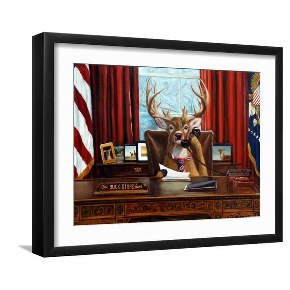 Art.com The Buck Stops Here Art Print by Lucia Heffernan, Black Frame Wall Art, 21" x 17"