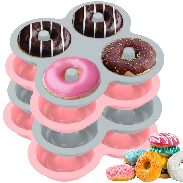 Tcwhniev - Molde de silicona para 4 donas, 4 cavidades, antiadherente, resistente al calor, para magdalenas y muffins