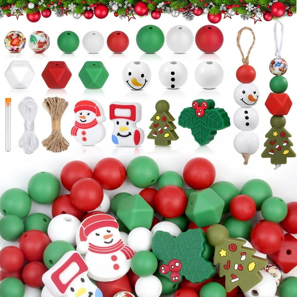 Set de Cuentas de Silicona para Navidad Lucomb 178 piezas con Cordón y Aguja