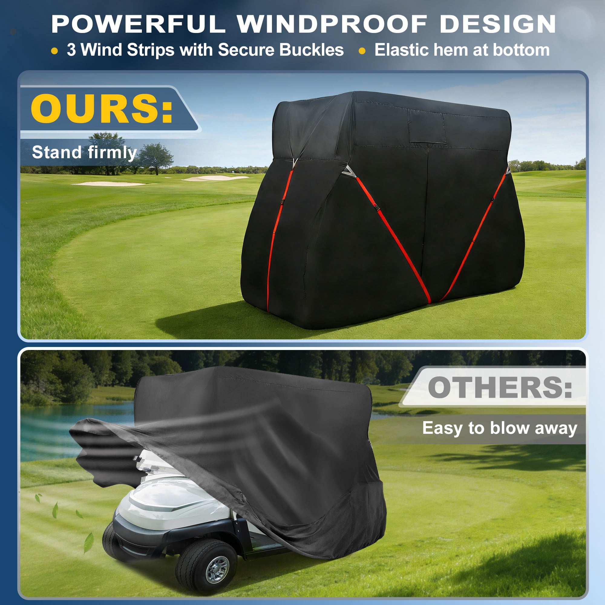 Unique Bargains Golf Cart Cover Waterproof for Yamaha 4/2+2 Passenger Cart