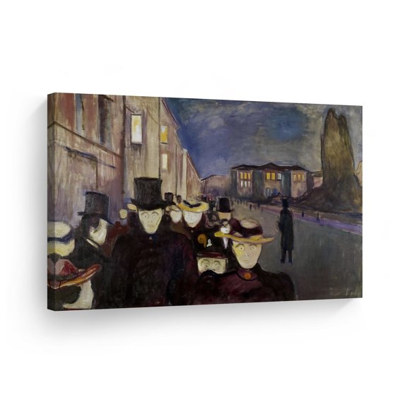 Smile Art Design Evening on Karl Johan Street 1892 by Edvard Munch Canvas Wall Art Print Famous Expressionism Fine Art Oil Painting Office Living Room Bedroom Modern Home Decor - 30x40