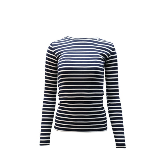 Pre-Owned Vince Striped Long-Sleeve T-Shirt in Navy Blue Cotton