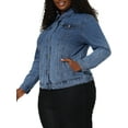 thumbnail image 4 of Unique Bargains Women's Plus Size Long Sleeve Button Front Washed Denim Jacket, 4 of 7