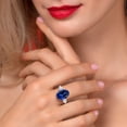 thumbnail image 4 of Gem Stone King 925 Sterling Silver 3-Stone Ring Oval Blue Simulated Sapphire and Moissanite (6.80 Cttw), 4 of 6
