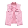 thumbnail image 2 of Pink Basic Tops For Woman, Cotton Sleeveless Womens Tank Tops Fitted, Multi Color Denim Vest Female Short Spring And Summer Slim Thin Burlap Sleeveless Shoulders Broken Holes Vest Jacket, 2 of 4