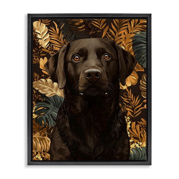 Stupell Industries Labrador with Golden Leaves Black Framed Floater Canvas Wall Art, design by Creative Studio