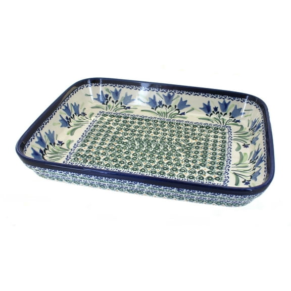 Blue Rose Polish Pottery Blue Tulip Large Rectangular Baker