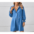 thumbnail image 5 of Women's Button Down Denim Shirt Dress Lantern Long Sleeve Tiered Baydoll Jean Mini Dress, 5 of 6