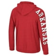 thumbnail image 3 of Men's Colosseum Cardinal Arkansas Razorbacks Back in Business Long Sleeve Raglan Hooded T-Shirt, 3 of 3