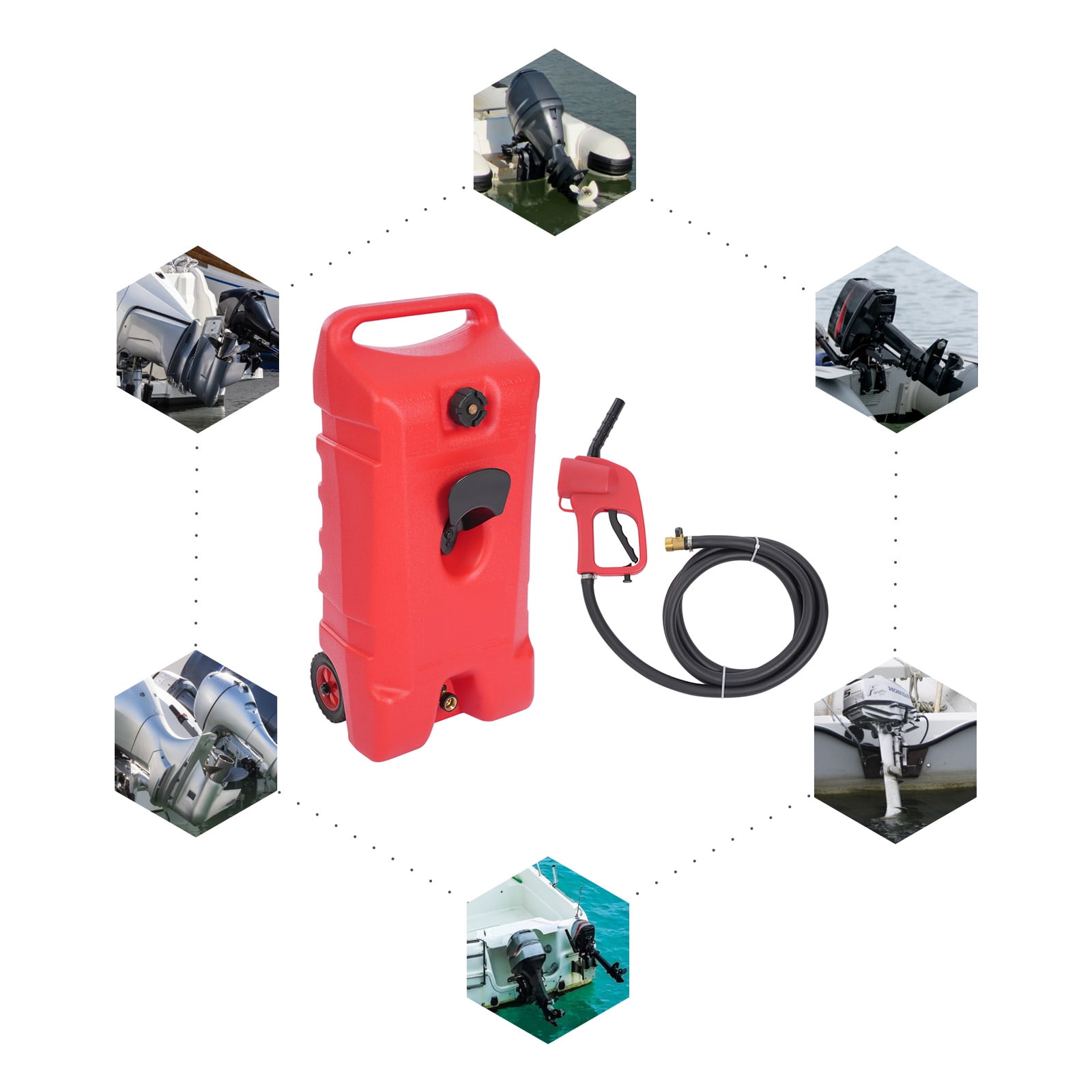Wildnix 53L Portable Fuel Tank with Hose Bracket, Fuel Gun, and Child Lock for Safe and Convenient Fueling, Red HDPE Construction for Durability