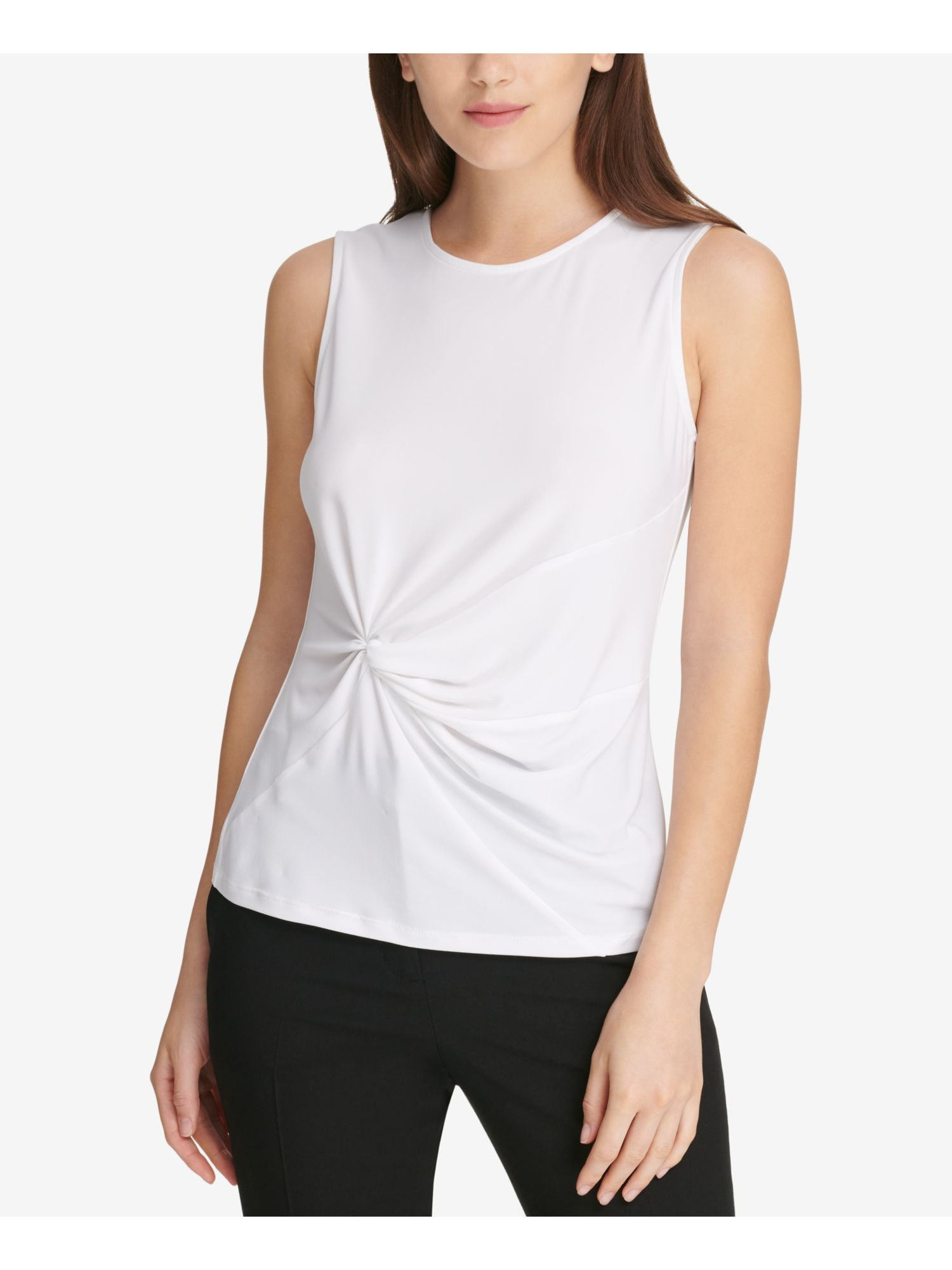 Dkny Womens White Sleeveless Crew Neck Casual Top Xl