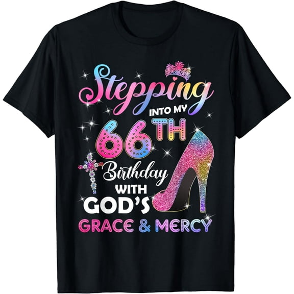 Sparkle Crown 66th Birthday High Heel Graphic for Women Short Sleeve Celebration Tee