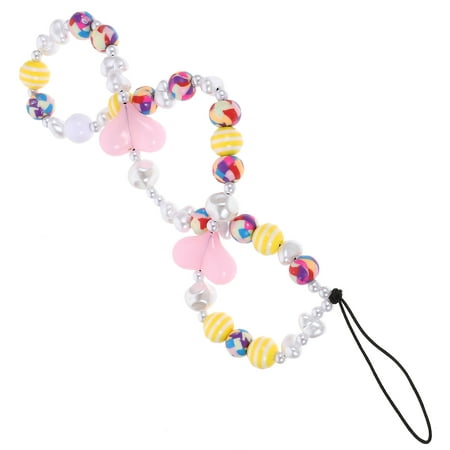 Image of Beaded Heart Phone Charm Phone Lanyard Wrist Strap Cellphone Chain Strap for Women