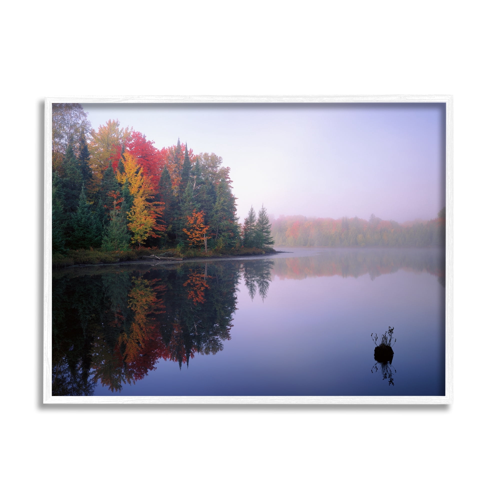 Stupell Industries Quiet Lakeside Red Foliage Trees Water Reflection Framed Wall Art, 14 x 11, Design by Jim Becia