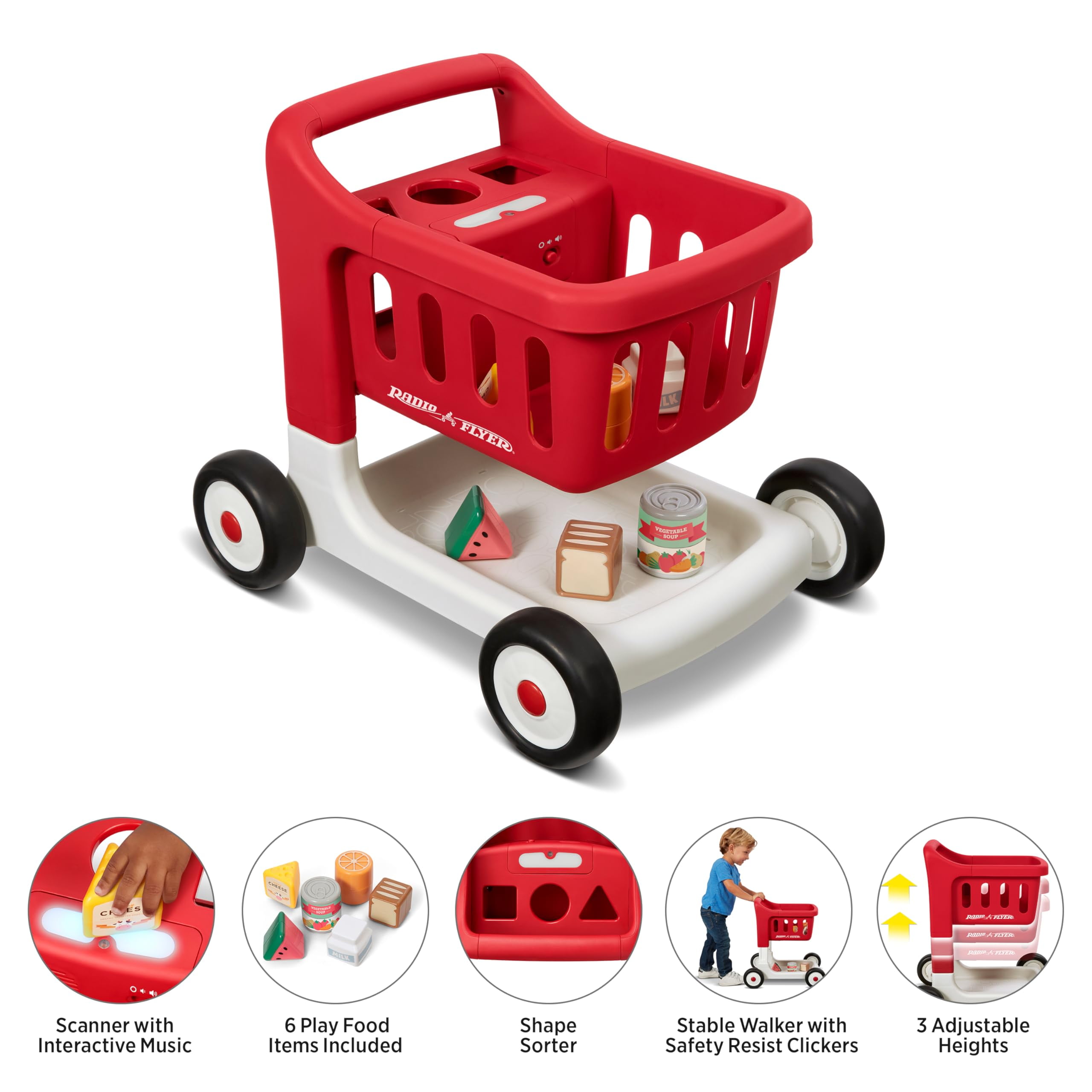 Radio Flyer Chariot de Courses Scan & Tri avec Lumières & Sons Trotteur Bébé avec Roues Chariot de Courses Rouge pour Enfants 1+