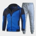 thumbnail image 4 of safuny Men's Long Sleeve Zipper Tracksuits Fall Winter Color Block Jackets Lounge Sets 2 Piece Hoodie Outfits Big&Tall Clearance Casual Joggers Pants Drawstring Lapel Sweatshirts Blue XXXL, 4 of 8