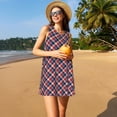 thumbnail image 3 of Logiee Red Blue Checked Print Summer Dresses for Women,Beach Sleeveless Flowy Pocket Tshirt Tank Sundresses,Women's Sleeveless Dress, 3 of 7