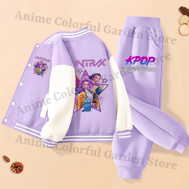 2pcs Hunters Baseball Uniform Pants Suit for Girls Anime Cartoon Cute Coats Pants Set Children Winter Sports Clothes