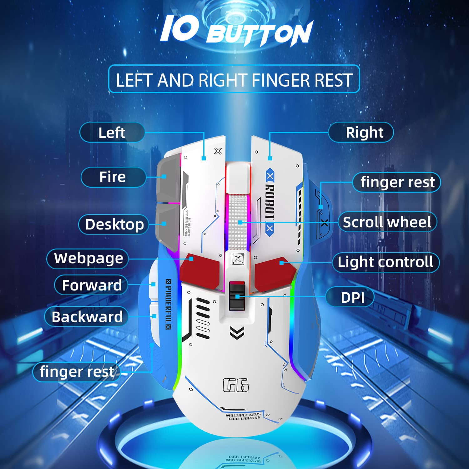 Gaming Mouse, Wired/Wireless/Bluetooth Tri Modes, 5 Adjustable DPI and 11 RGB Backlit, Rechargeable Silent Computer Gaming Mice for Windows/Android/MAC/iOS