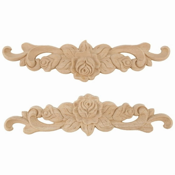 2pcs 20*5cm Wood Carved Long Onlay Applique Unpainted Flower Door Home Decor European Style