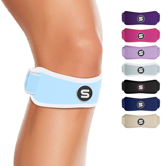 Rodillera de la marca sueca Sleeve Stars para el tendón rotuliano, eficaz para mujeres y hombres, ideal para jóvenes y niños, con 3 longitudes ajustables, para 30-60 cm (individual/azul claro/adulto).