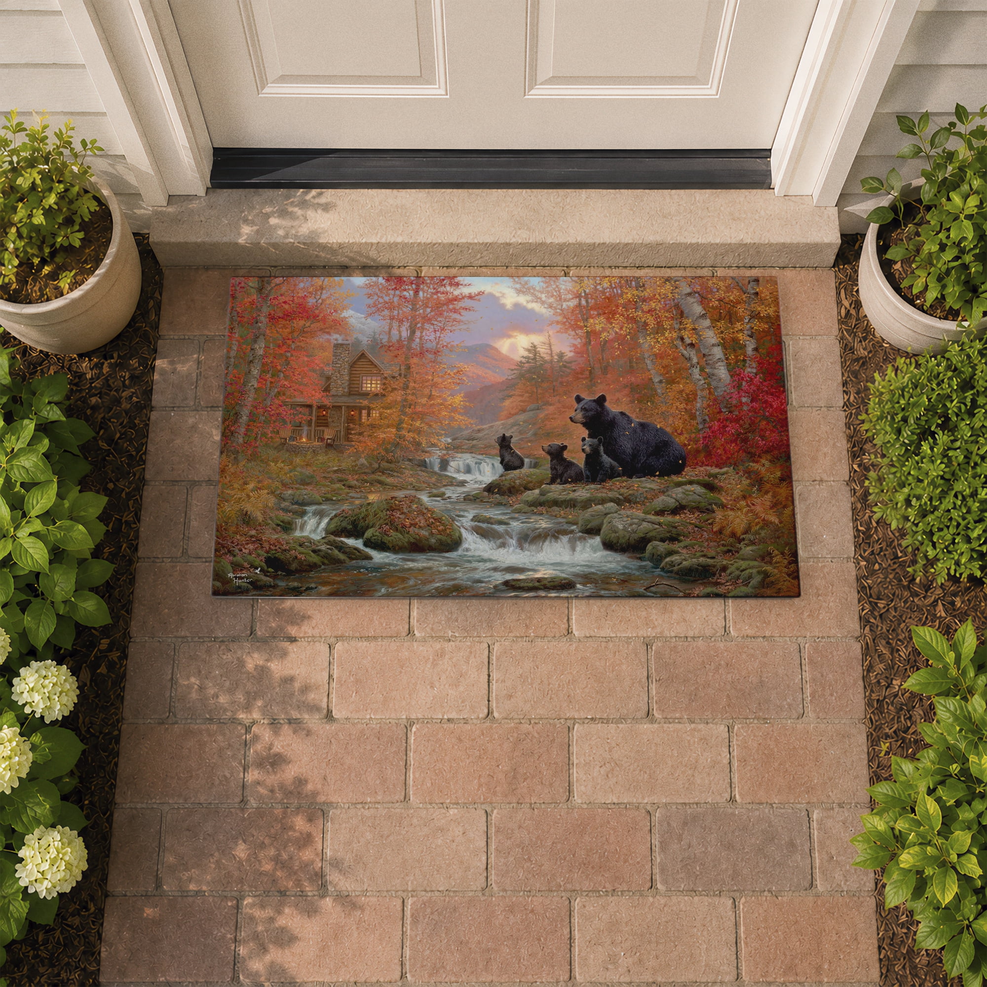 Stupell Industries Mountain Cabin Riverside Bears Printed Outdoor Door Floor Mat, design by Abraham Hunter