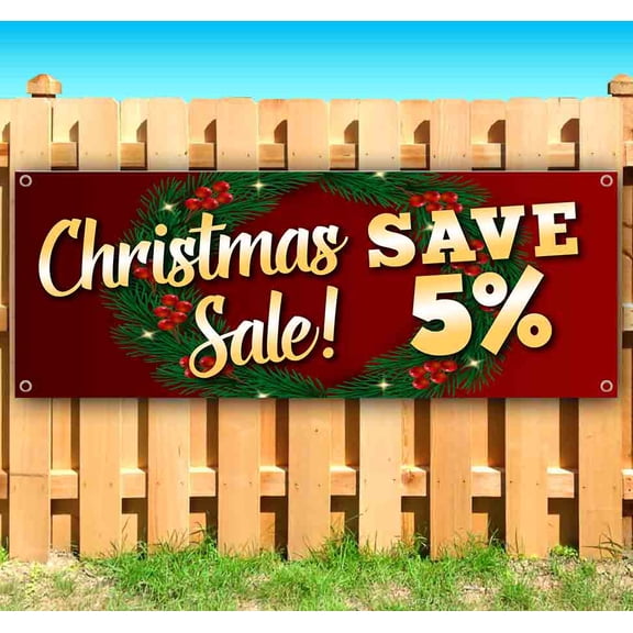 Christmas Sale Save 5% Red Customizable 13 oz Banner Heavy-Duty Vinyl Single-Sided With Metal Grommets