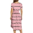 thumbnail image 4 of MLANM Women's Summer Short Sleeve Casual Wrap V-Neck Floral Party Dress with Pockets, 2XL Stripe Bean Red, 4 of 7