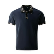 Muscularfit Short Sleeve T Shirts for Men Blue Solid Collared Casual Button Down Shirts Workout Tops for Men