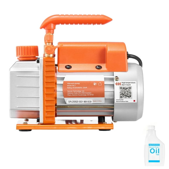 KFFKFF 3.5 CFM 1/4 HP Single Stage Rotary Vane Vacuum Pump, Ideal for HVAC Systems, Automotive AC Maintenance, and Resin Degassing, Compatible with R134a R22 R410a, Includes Oil