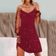 thumbnail image 2 of Vestido de manga larga de malla de color liso para mujer para Navidad: estampado festivo, cuello en V, ropa informal para fiestas, 2 of 5